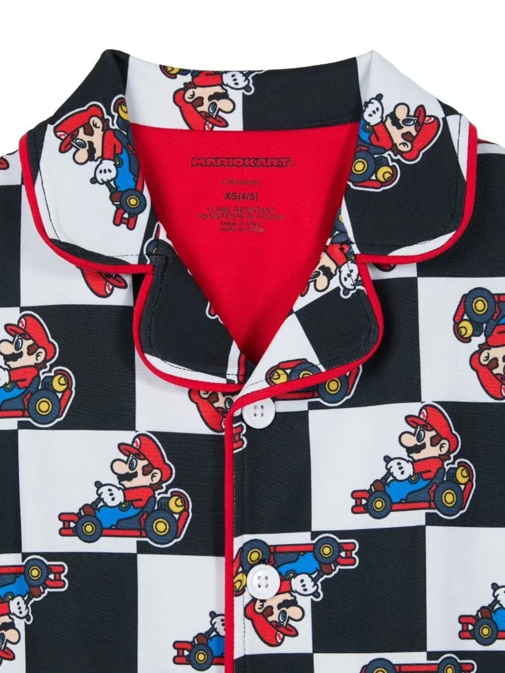 Mario Boys 2 Piece Pajama Set Racing Checkered Button Front Sleepwear Sz XS